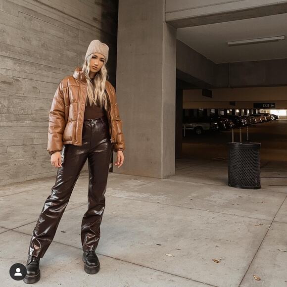 Windsor Brown Faux Leather Puffer Jacket Women’s Size L | NWT - Picture 2 of 5